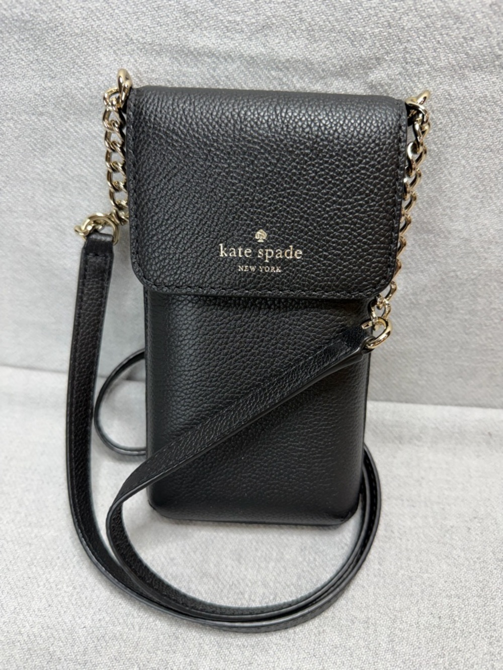 Kate Spade Black Pebbled Phone & 3 CC Leather Chain Crossbody Pouch